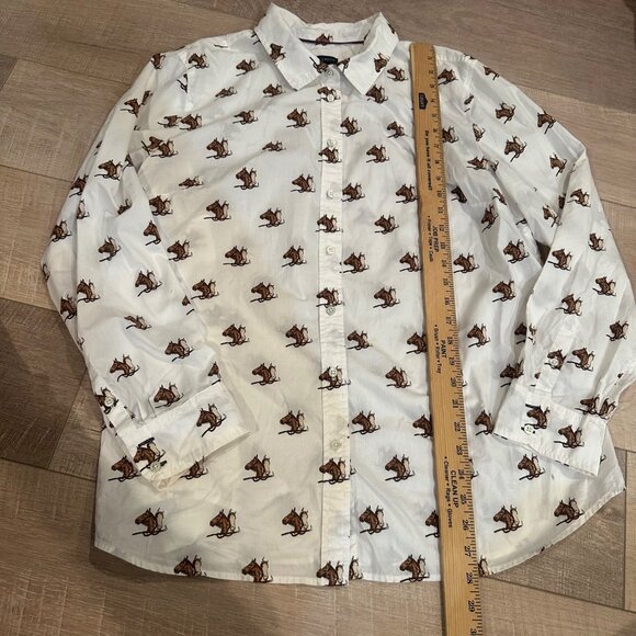TALBOTS WOMENS XL HORSE SHIRT LONG SLEEVE BUTTON CREAM BROWN - Picture 6 of 8